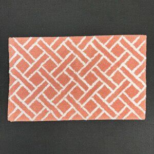 Ralph Lauren 21 x 34 Coral Orange White Bath Mat Rug Geometric Striped Cotton
